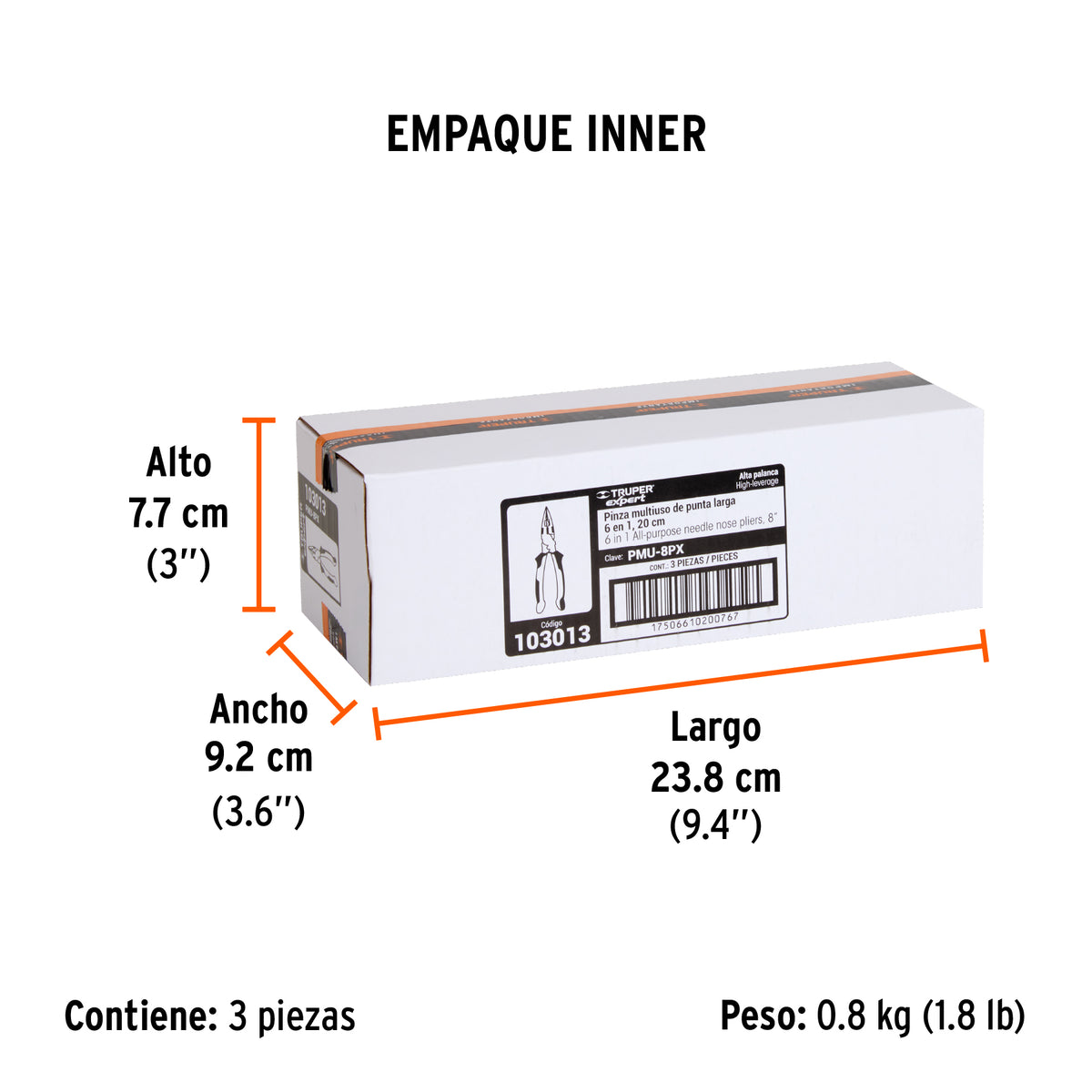 Pinza multiuso 8' punta larga, comfort grip, Truper expert