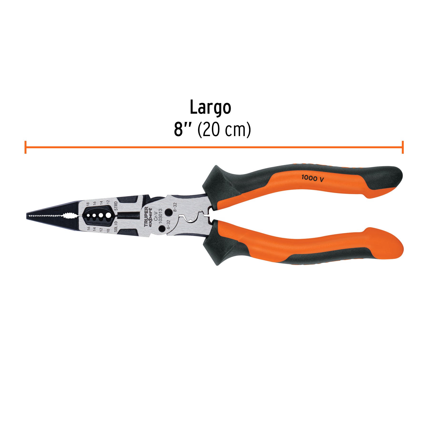 Pinza multiuso 8' punta larga, comfort grip, Truper expert