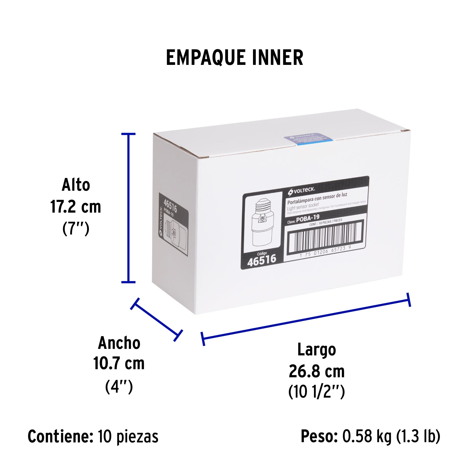 Portalámpara de PVC, con sensor de luz, Volteck