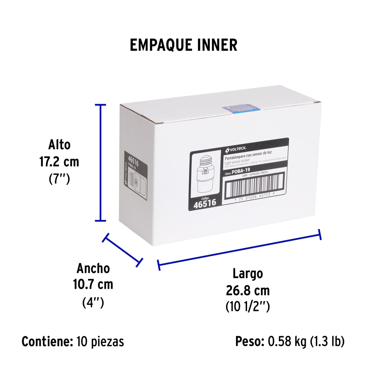 Portalámpara de PVC, con sensor de luz, Volteck