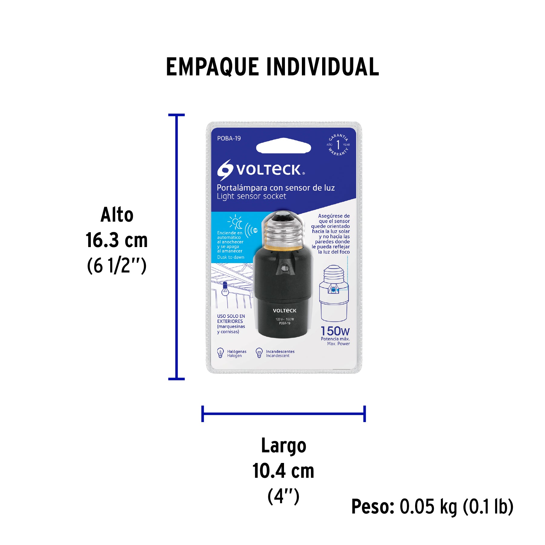 Portalámpara de PVC, con sensor de luz, Volteck