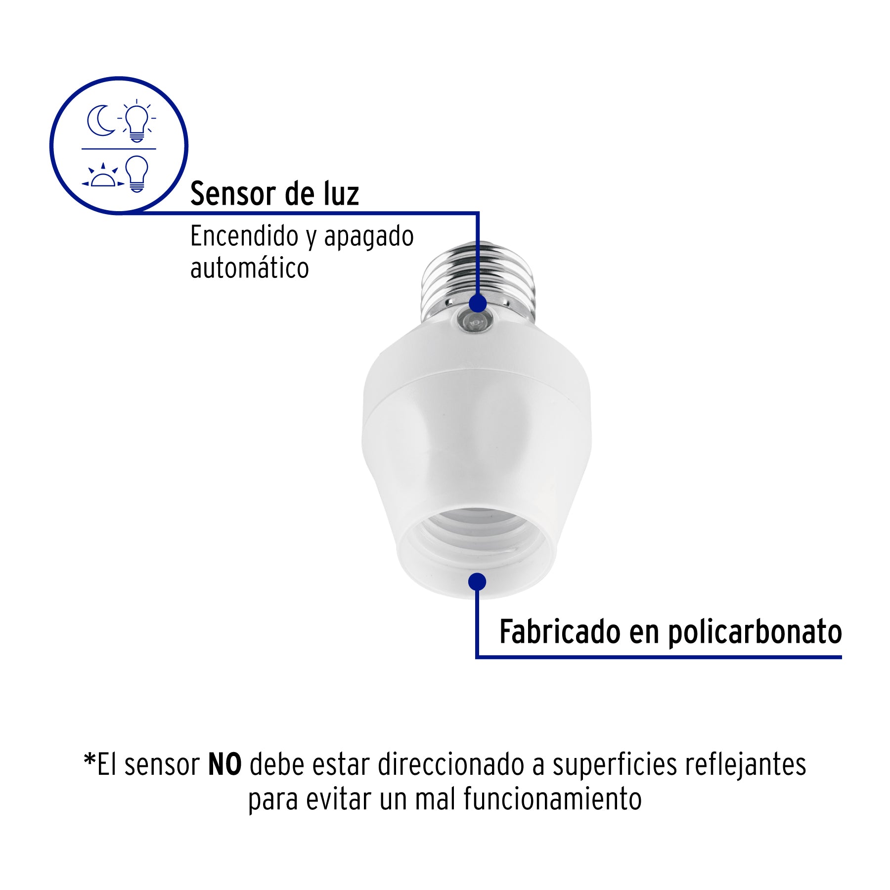 Portalámpara de policarbonato, con sensor de luz, 360°