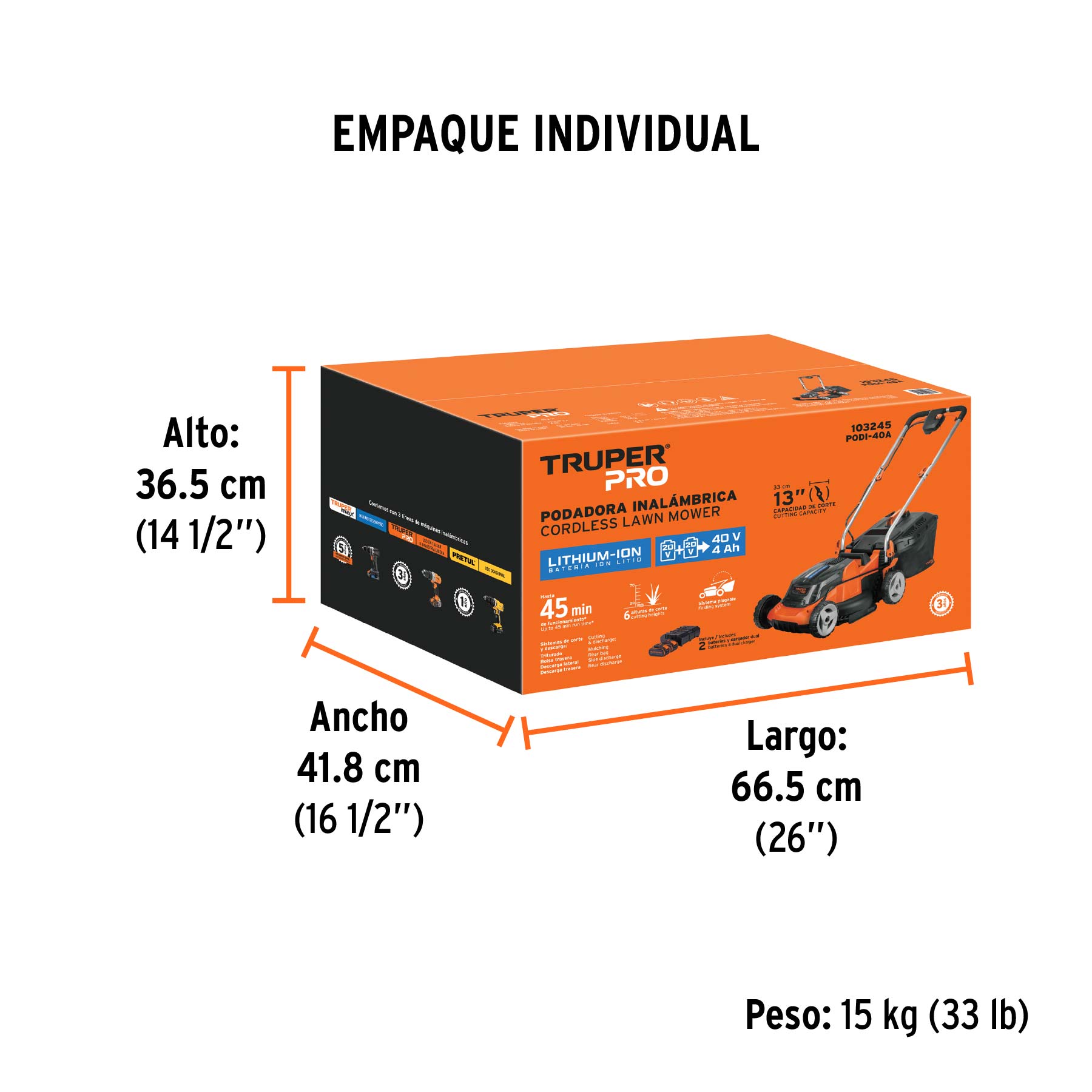 Podadora inalámbrica 40V, 2 baterías 4Ah, 1 carg.dual, PRO