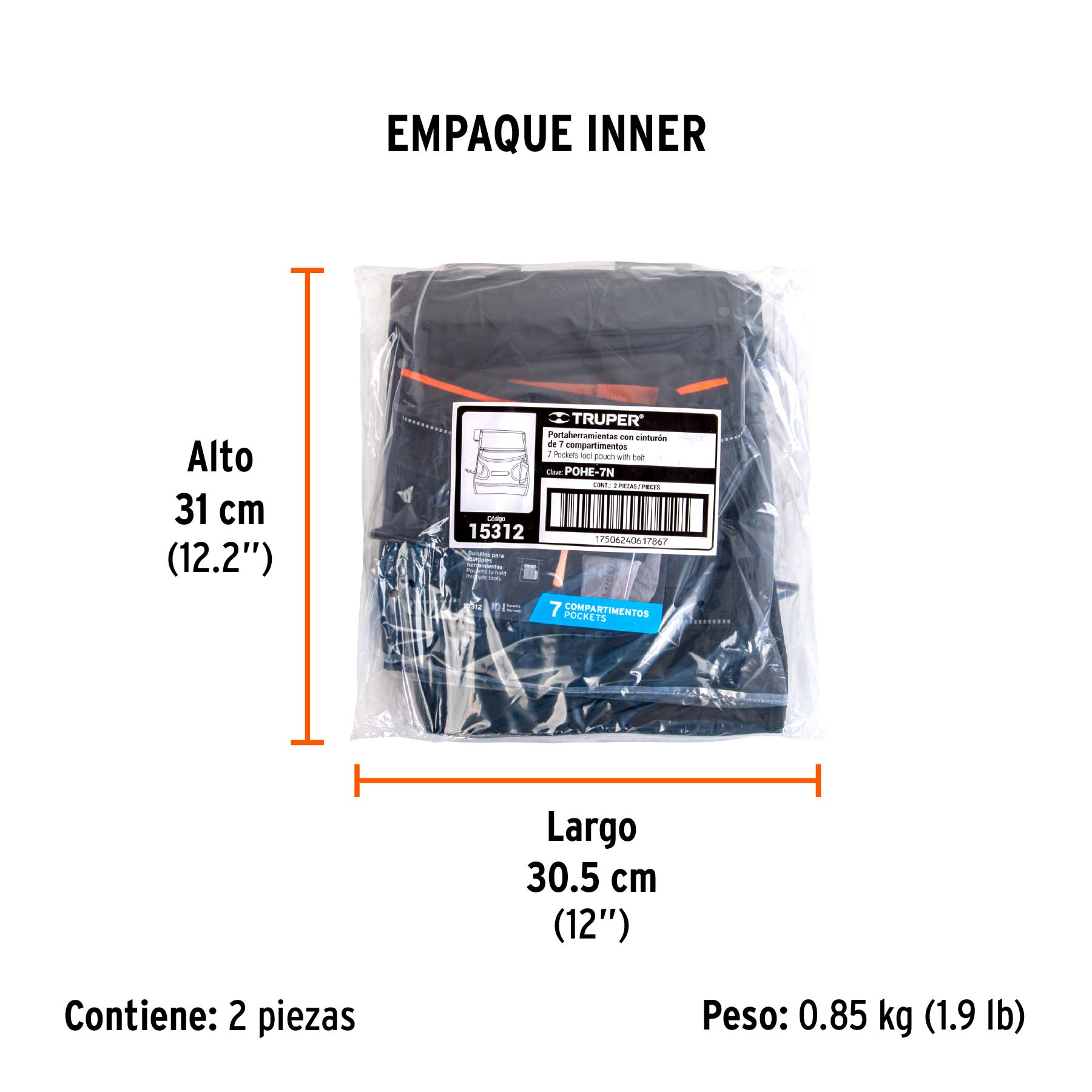Porta herramientas de poliéster, 7 compartimentos