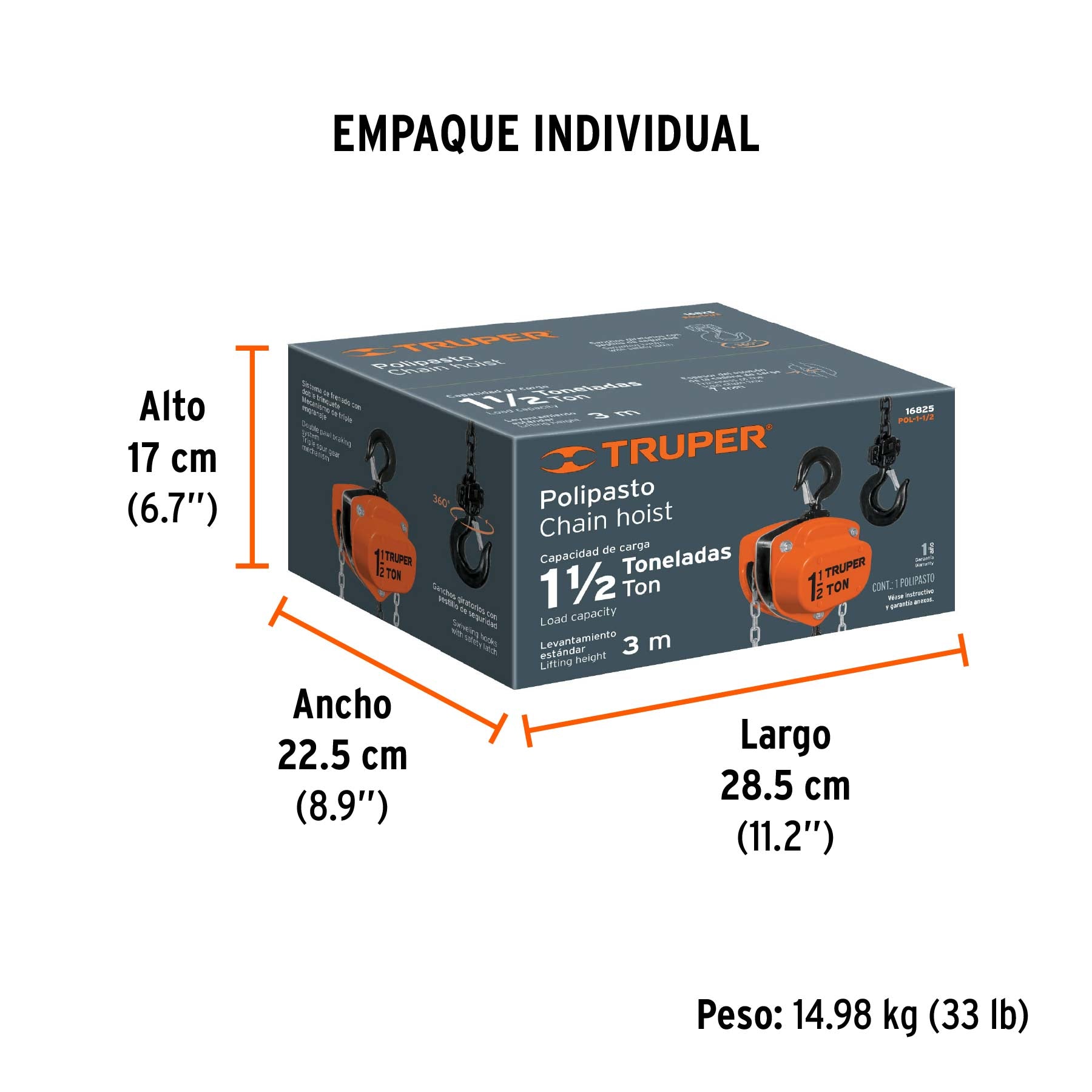 Polipasto de 1-1/2 ton