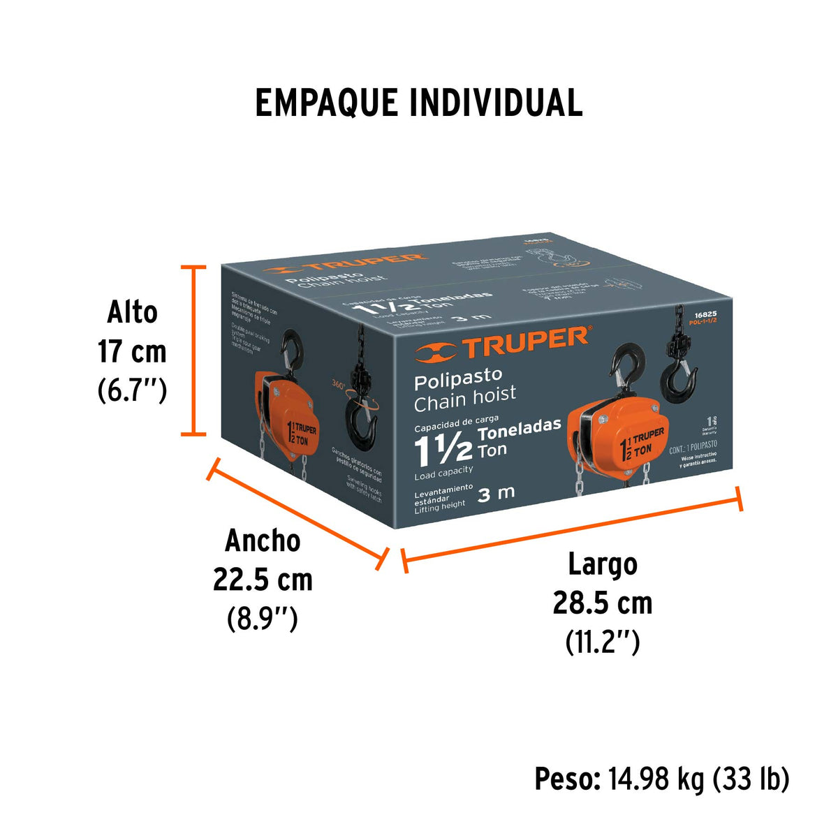 Polipasto de 1-1/2 ton