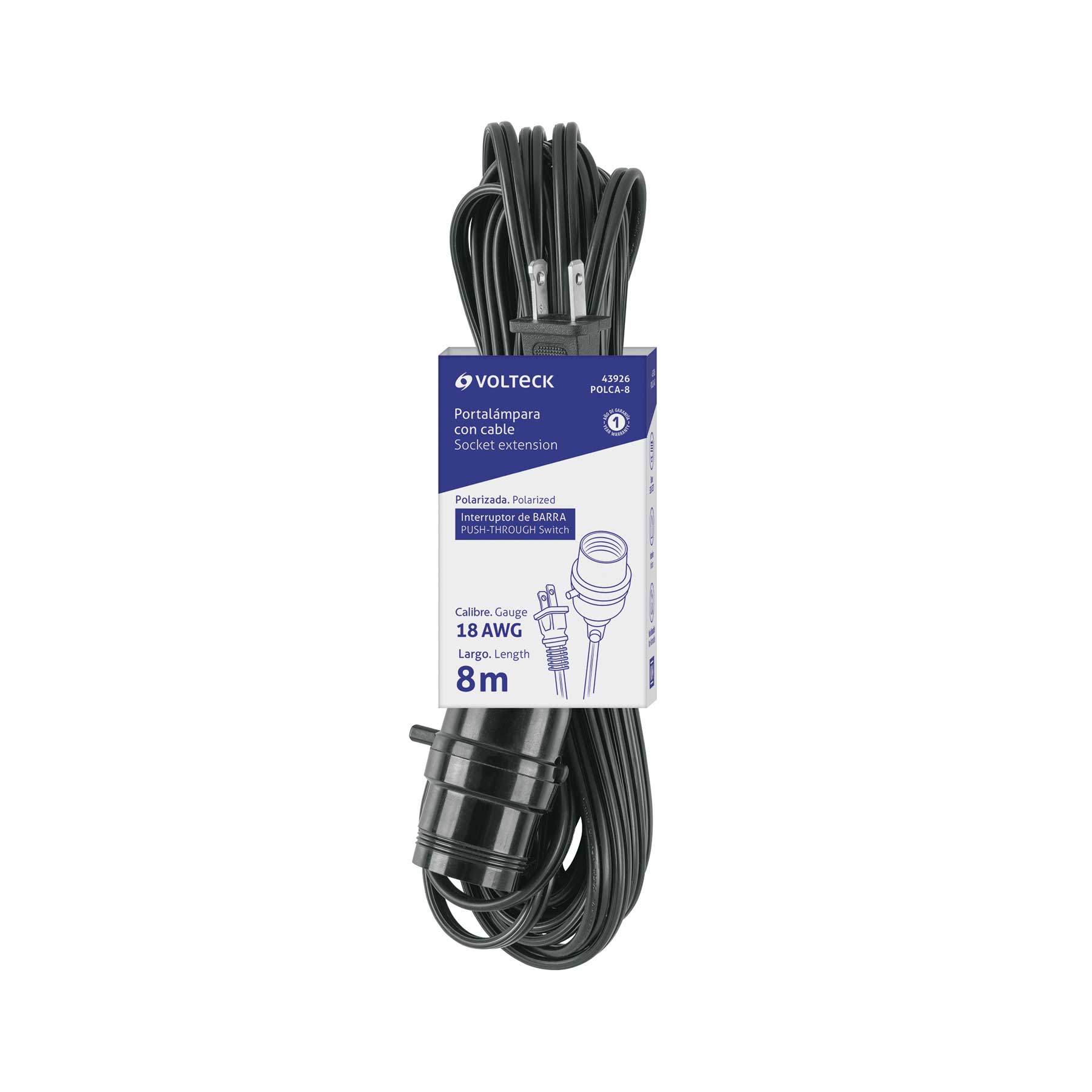 Portalámparas con cable de 8 m, VOLTECK