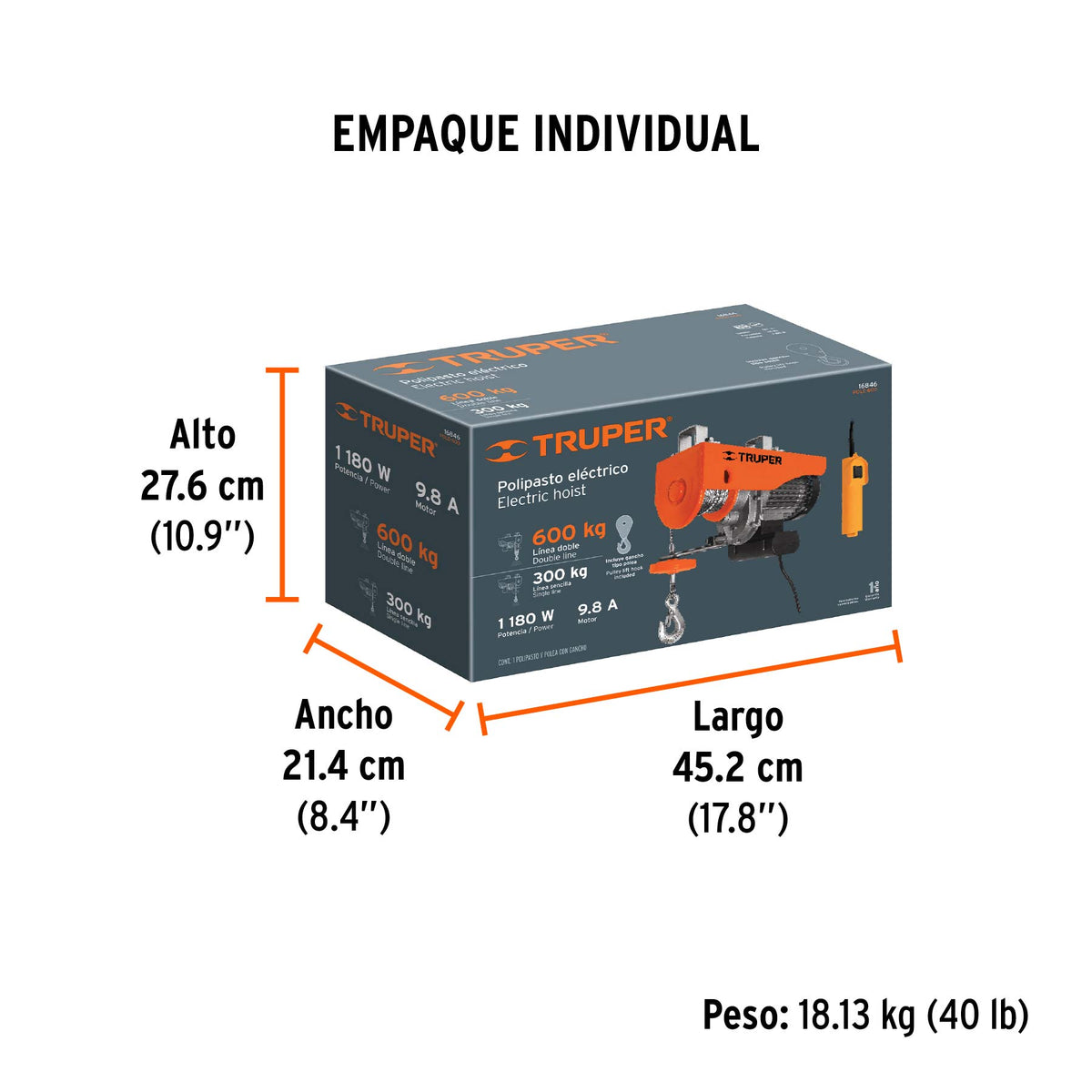 Polipasto eléctrico, 600 kg