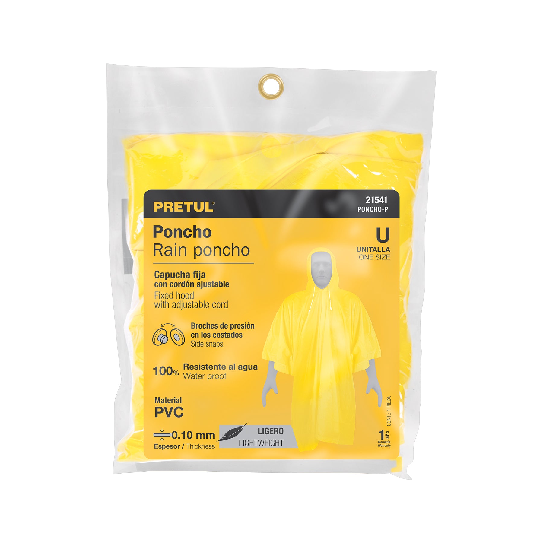 Poncho unitalla, Pretul, PVC