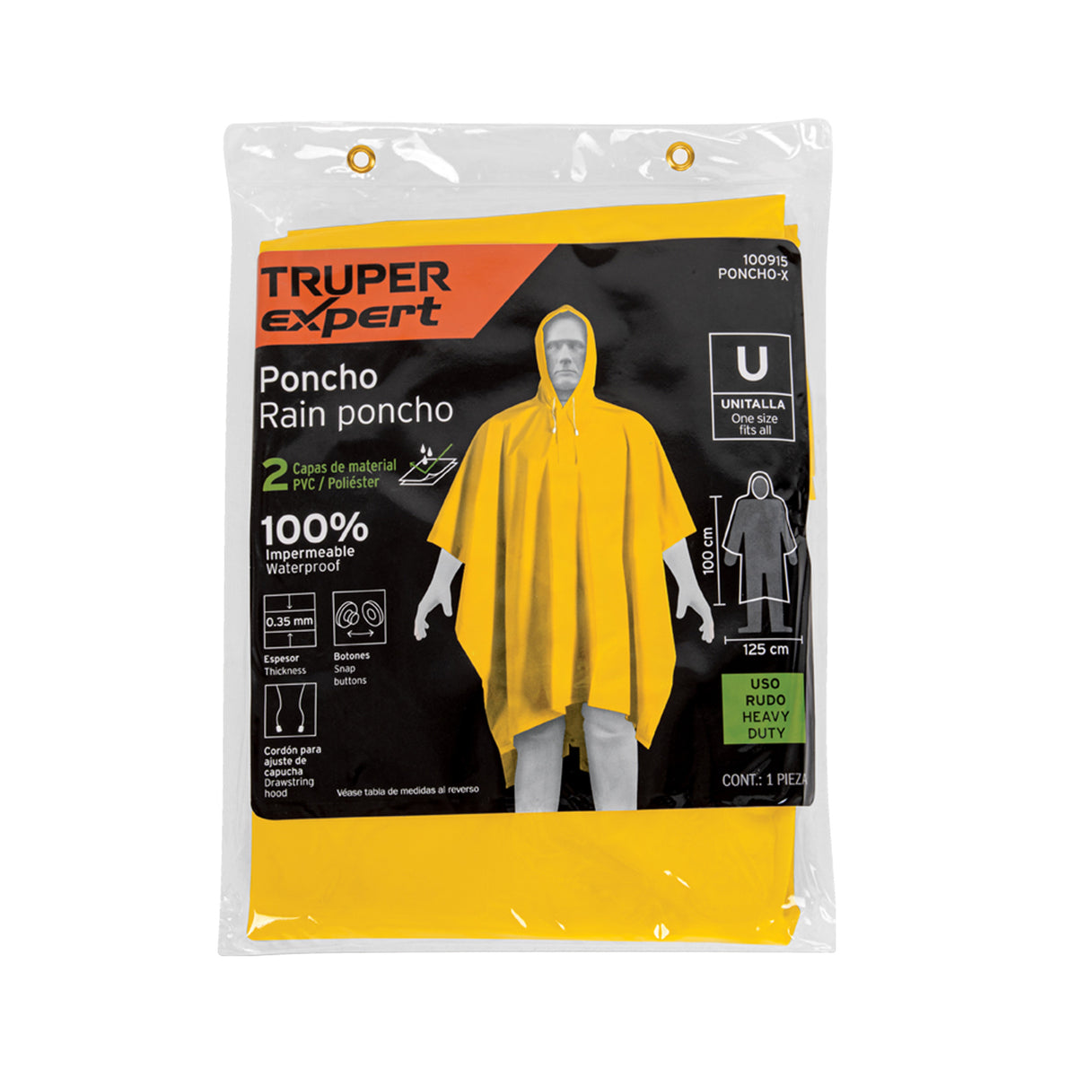 Poncho unitalla, PVC/poliéster, espesor 0.35mm,Truper Expert