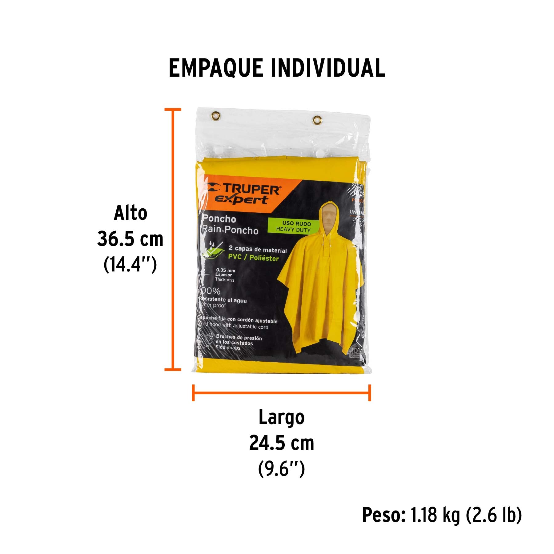 Poncho unitalla, PVC/poliéster, espesor 0.35mm,Truper Expert