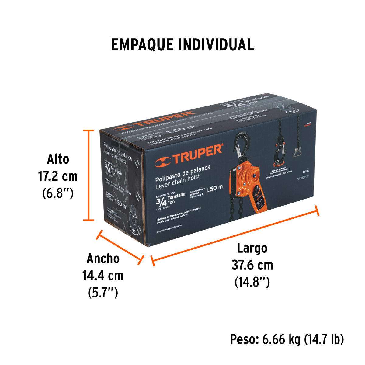 Polipasto de palanca, 3/4 toneladas