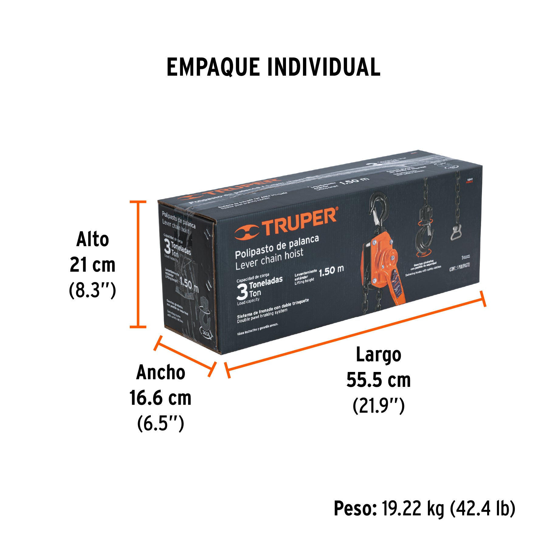 Polipasto de palanca, 3 toneladas