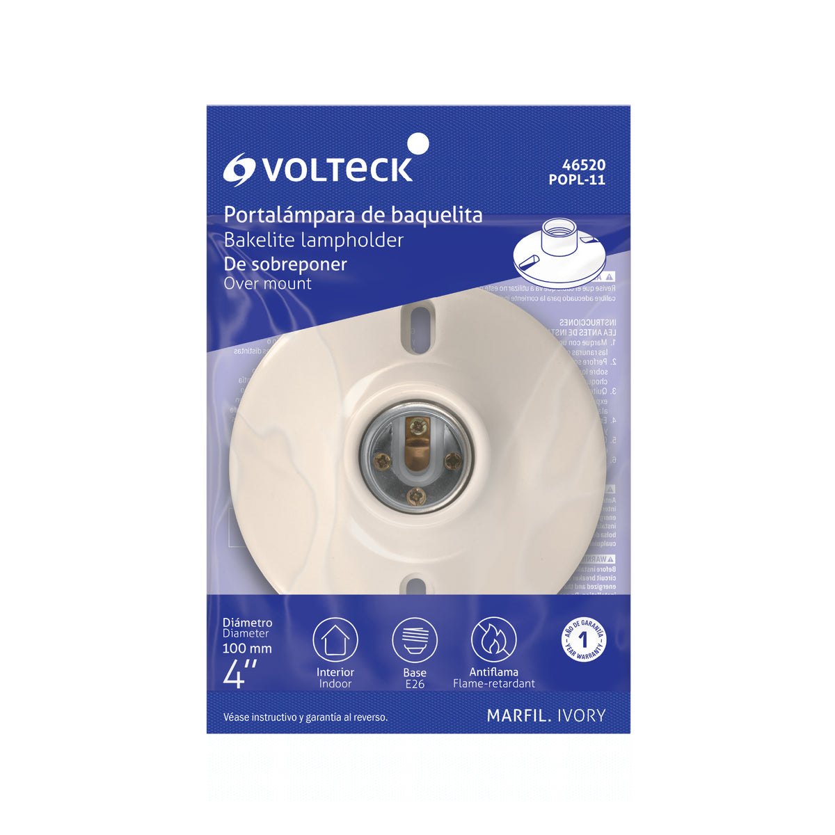 Portalámpara de baquelita, 4" Volteck