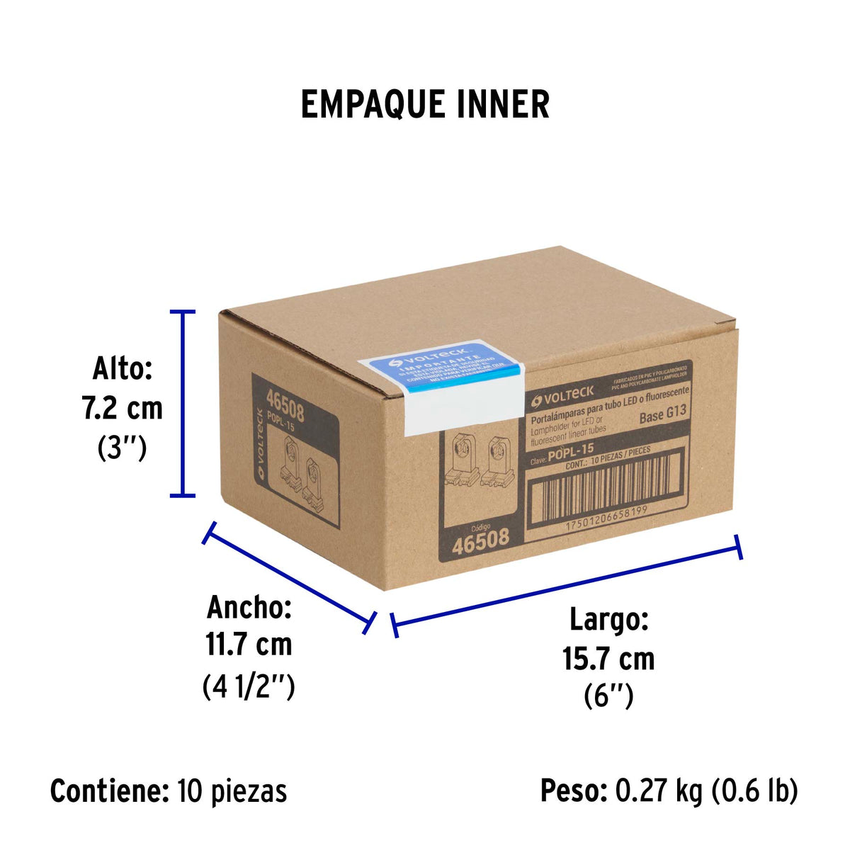 Portalámpara de plástico, base G13 bipin, 2 pzas, Volteck