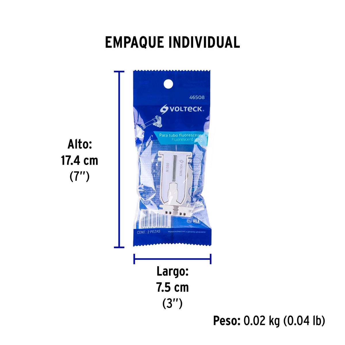 Portalámpara de plástico, base G13 bipin, 2 pzas, Volteck
