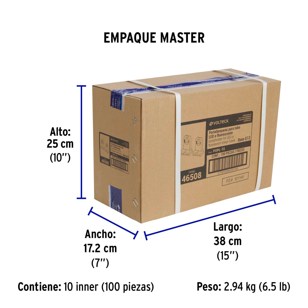 Portalámpara de plástico, base G13 bipin, 2 pzas, Volteck