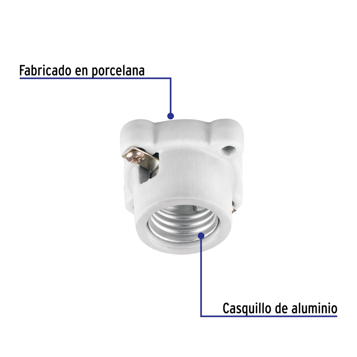 Portalámpara de porcelana, cuadrado, Volteck