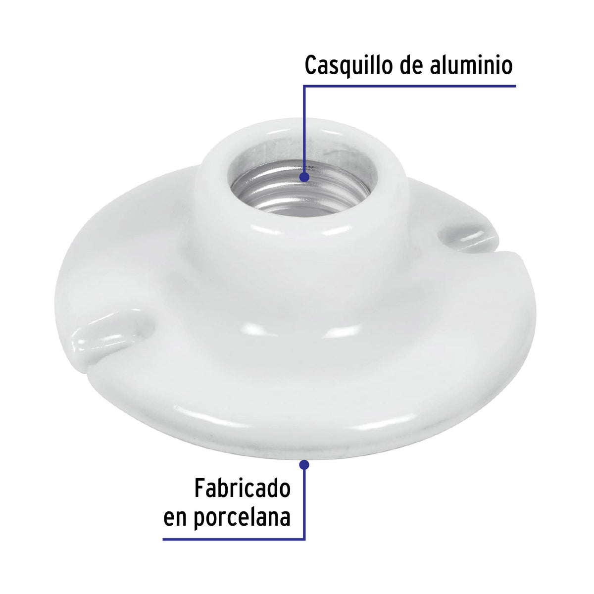 Portalámpara de porcelana, 3-1/2", circular, Volteck