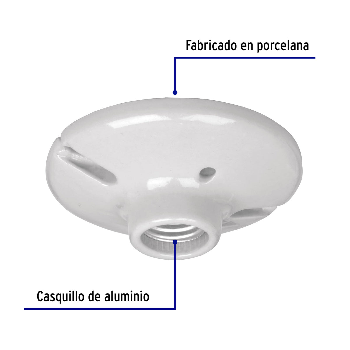 Portalámpara de porcelana, 4-1/2', redonda, a granel Volteck