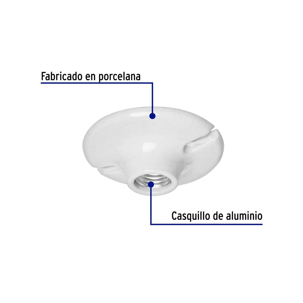 Portalámpara de porcelana, 4-1/2", circular, Volteck