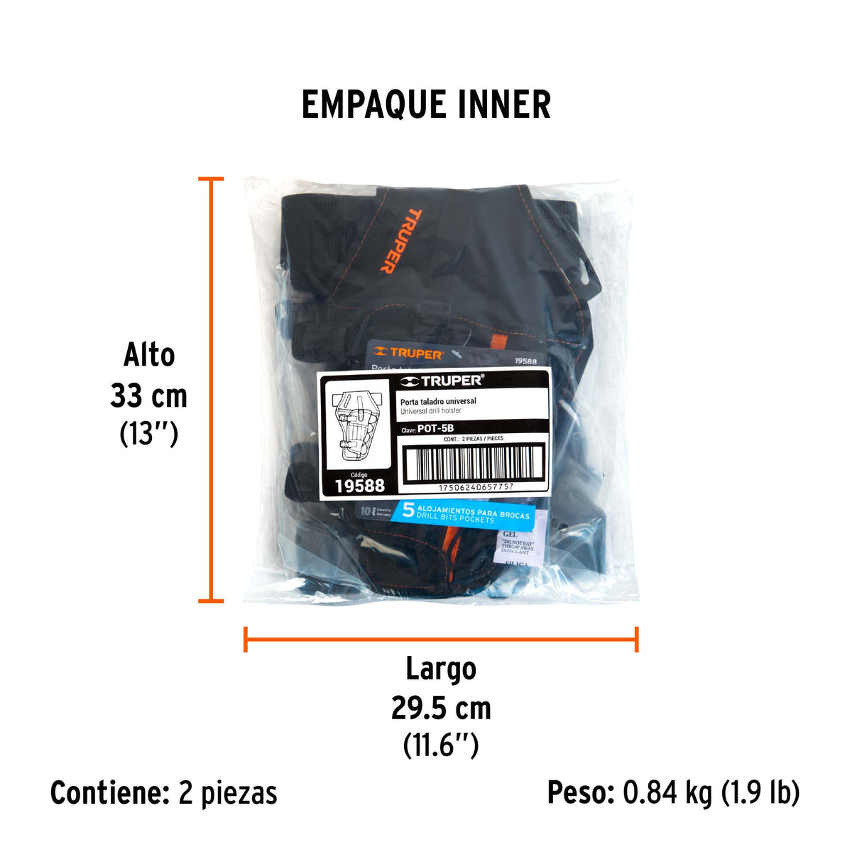 Porta taladro de poliester con cinco compartimentos