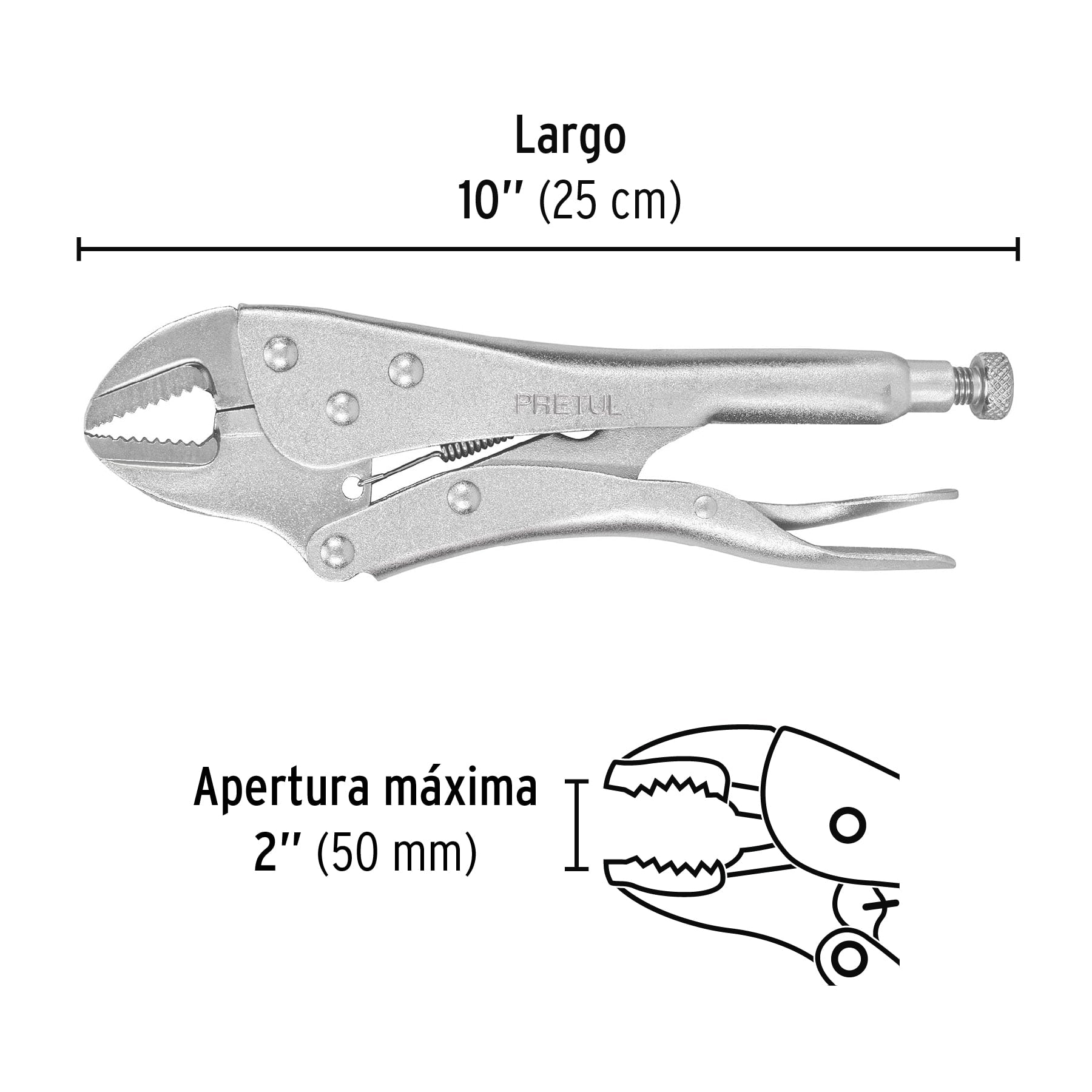 Pinza de presión 10", mordaza recta, Pretul, granel