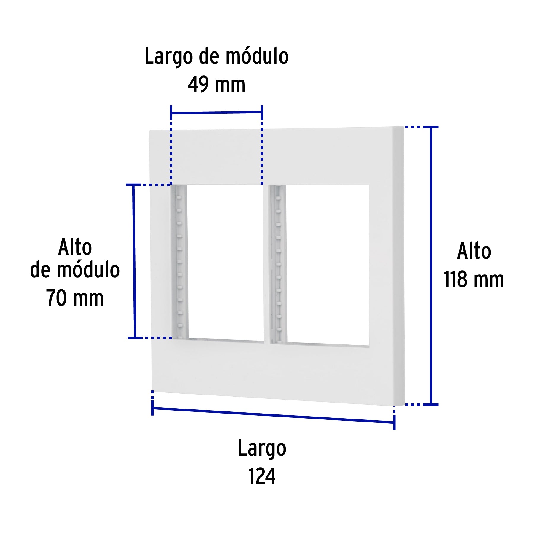 Placa 2 ventanas, 6 módulos, línea Española, color blanco