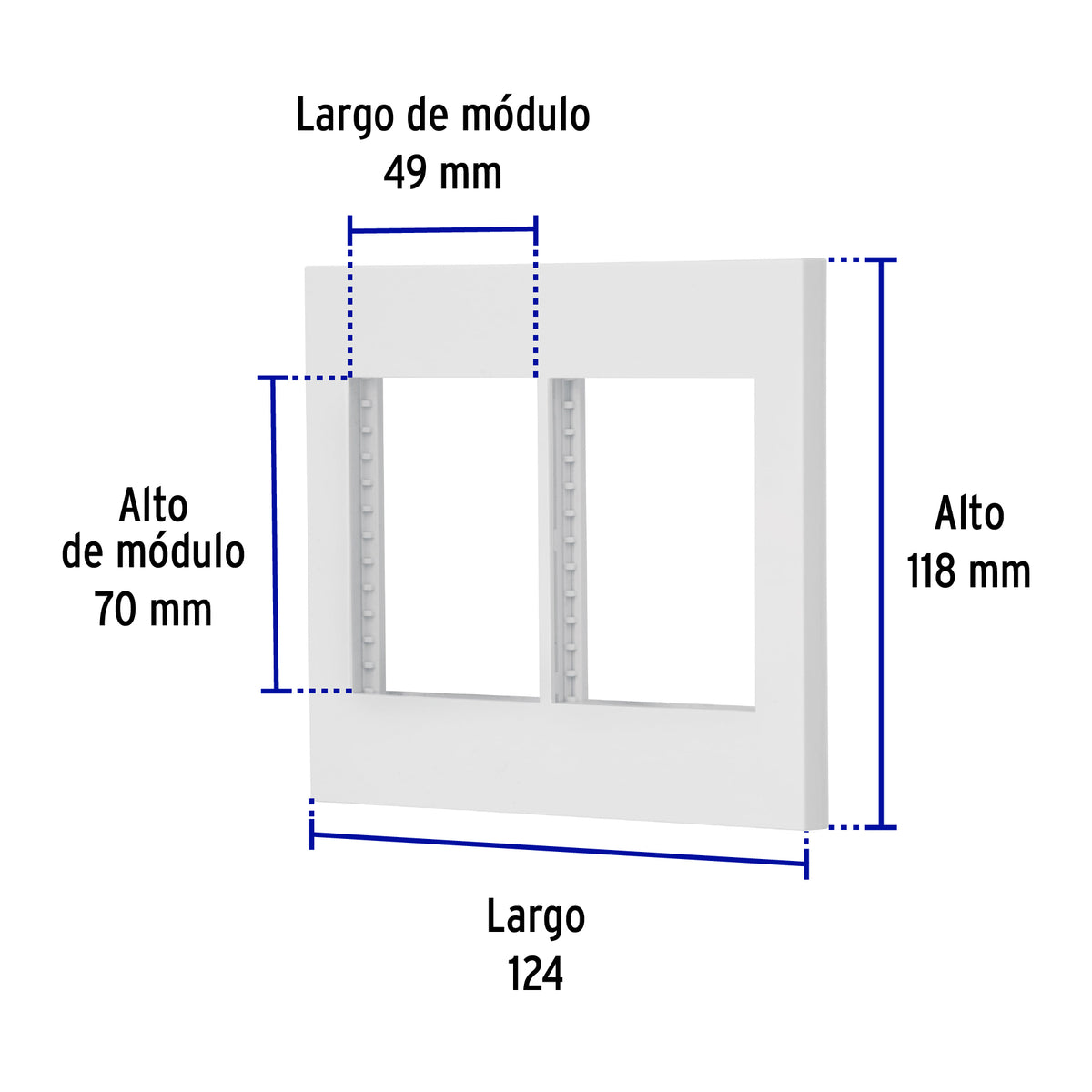 Placa 2 ventanas, 6 módulos, línea Española, color blanco