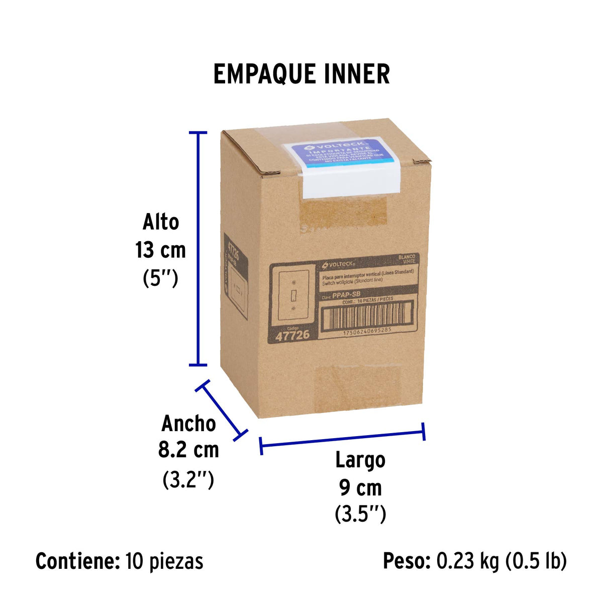 Placa de ABS para interruptor vertical, Standard, blanco