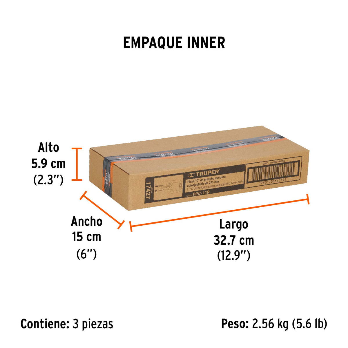 Pinza de presión, tipo "c" de 11", con mordaza autoajustable