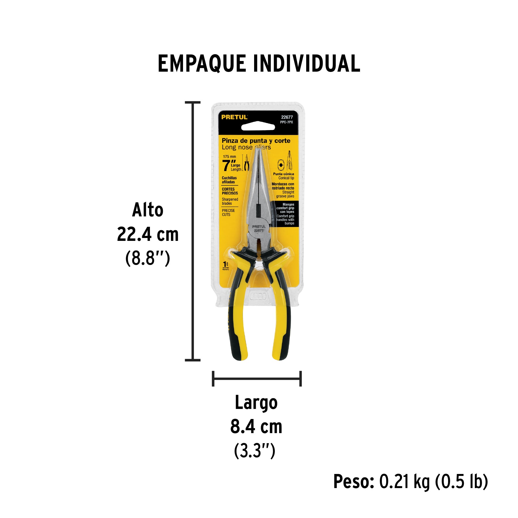 Pinza de punta y corte 7", mango comfort grip, Pretul