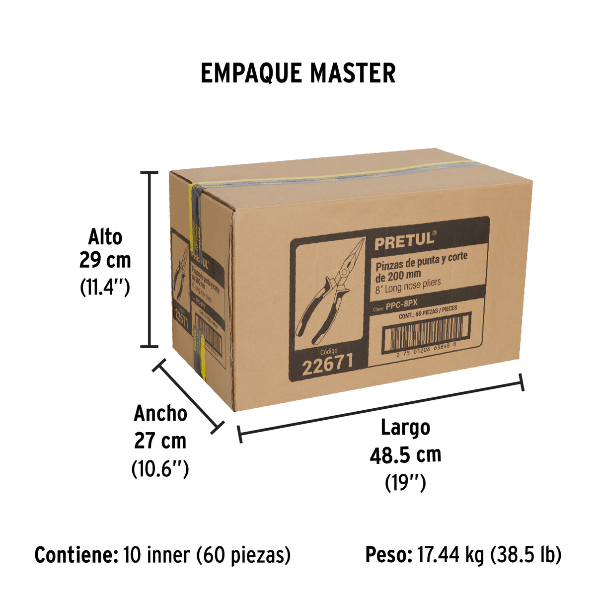 Pinza de punta y corte 8", mango comfort grip, pretul