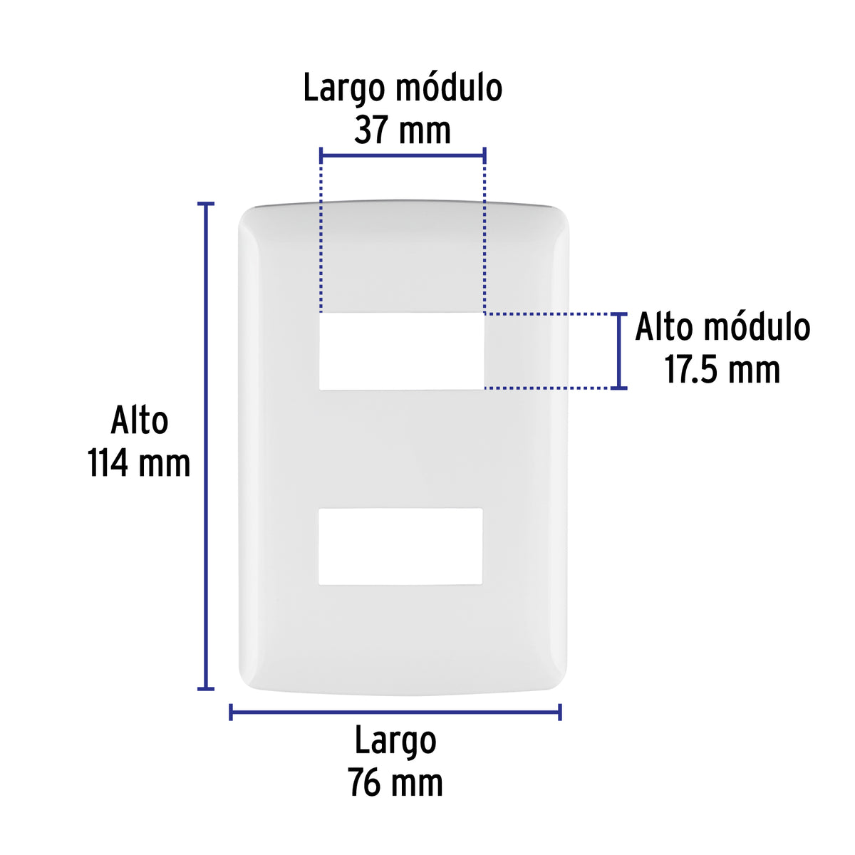 Placa 2 módulos de ABS, línea Italiana, color blanco