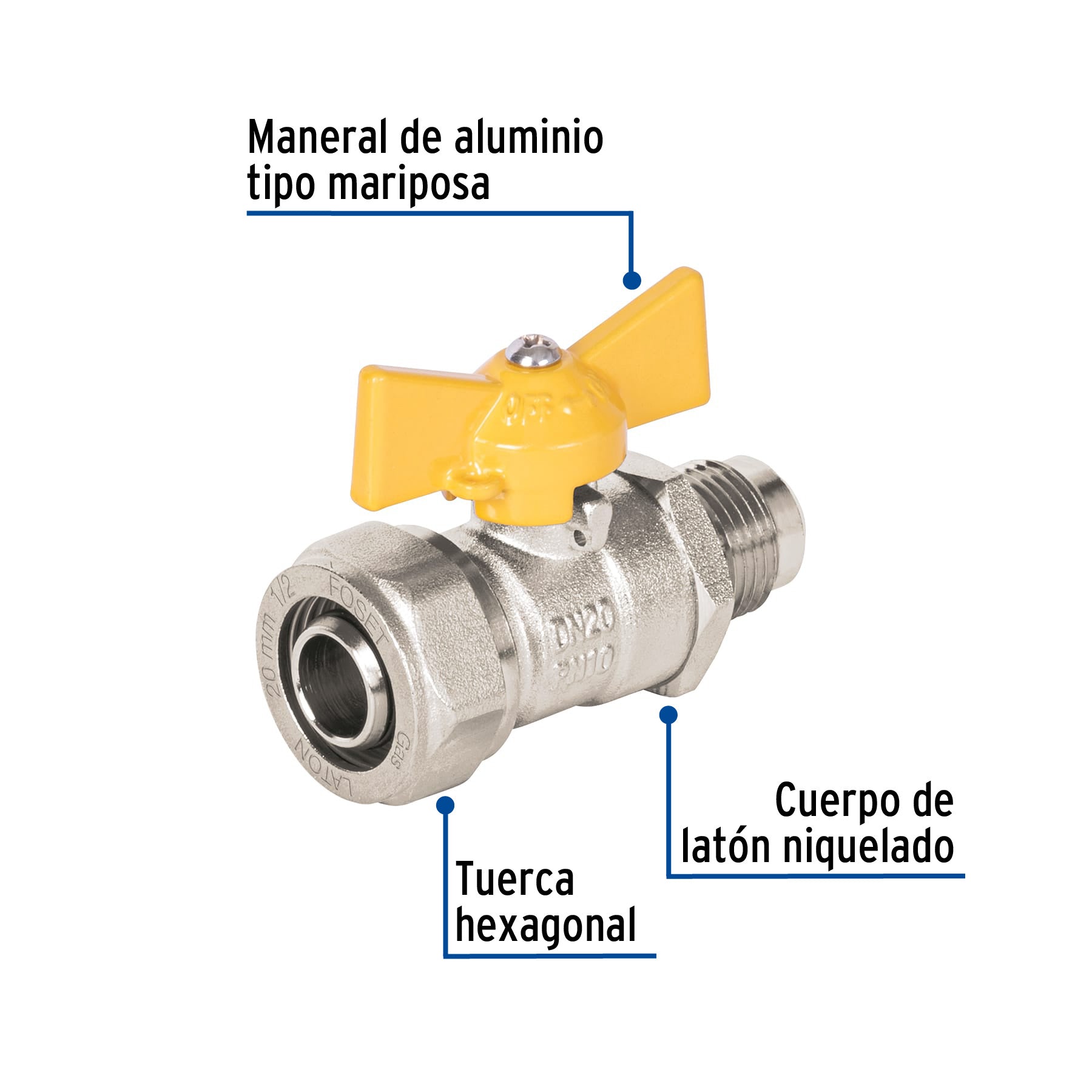 Válvula esfera para PE-AL-PE, 1/2'a flare 3/8', Foset