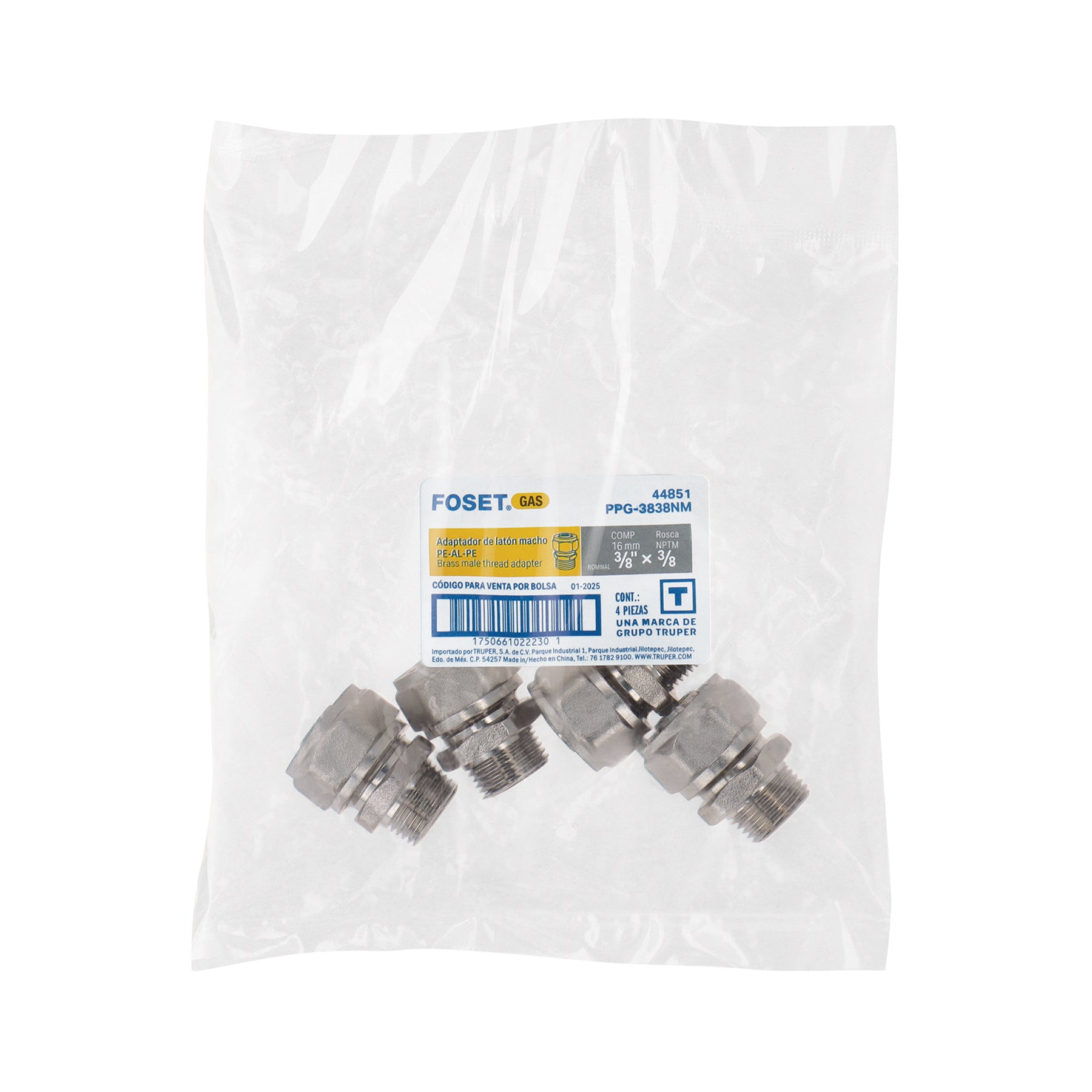 Conector para PEALPE, 3/8x3/8', con rosca macho, Foset