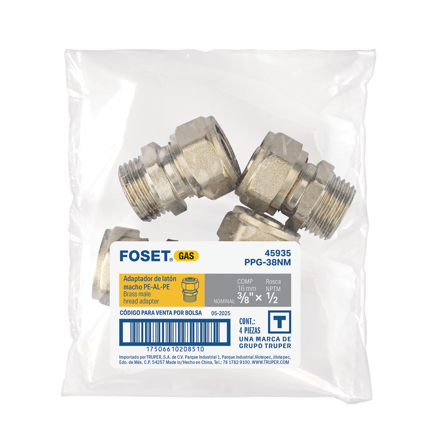 Conector para PEALPE, 3/8', con rosca macho, Foset
