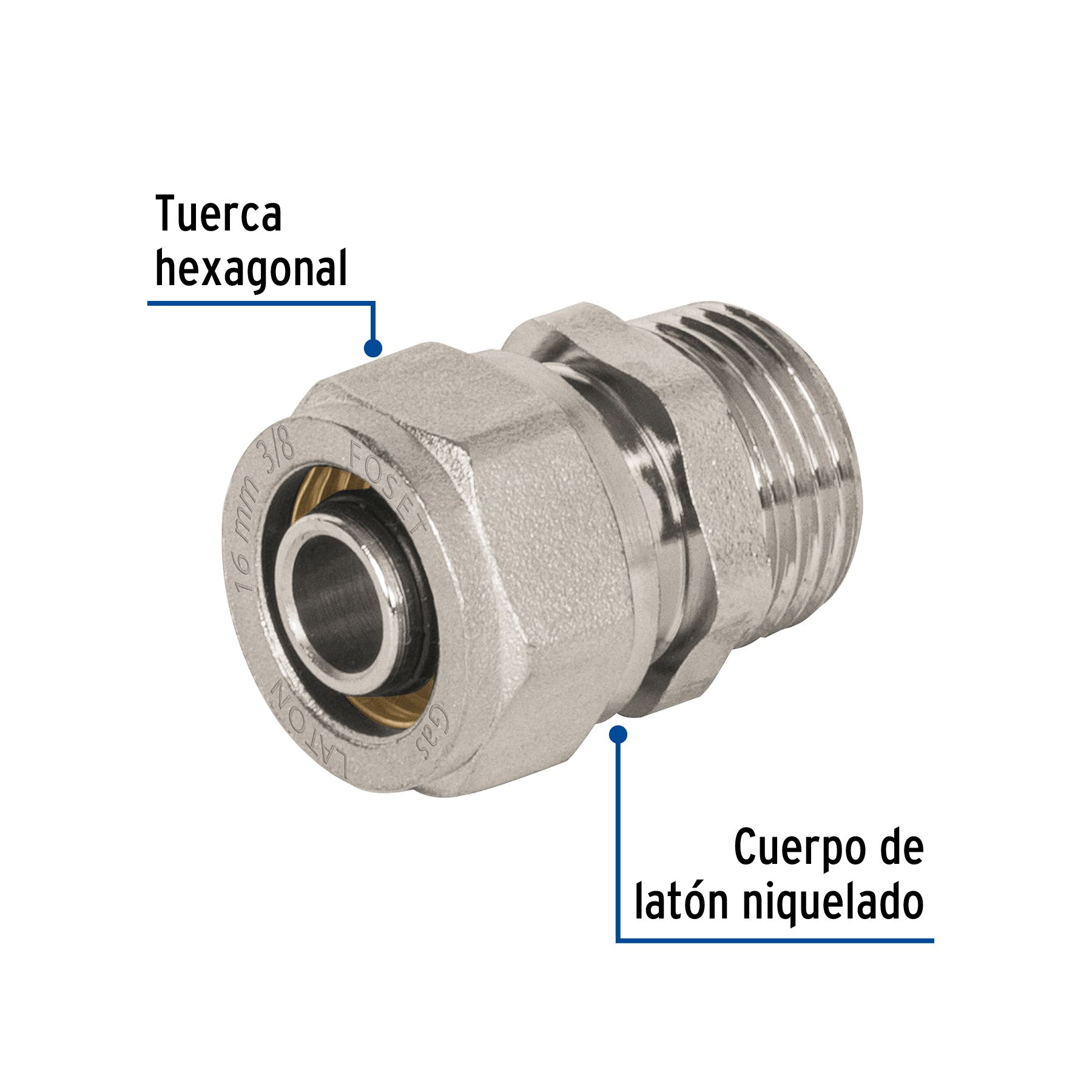 Conector para PEALPE, 3/8', con rosca macho, Foset