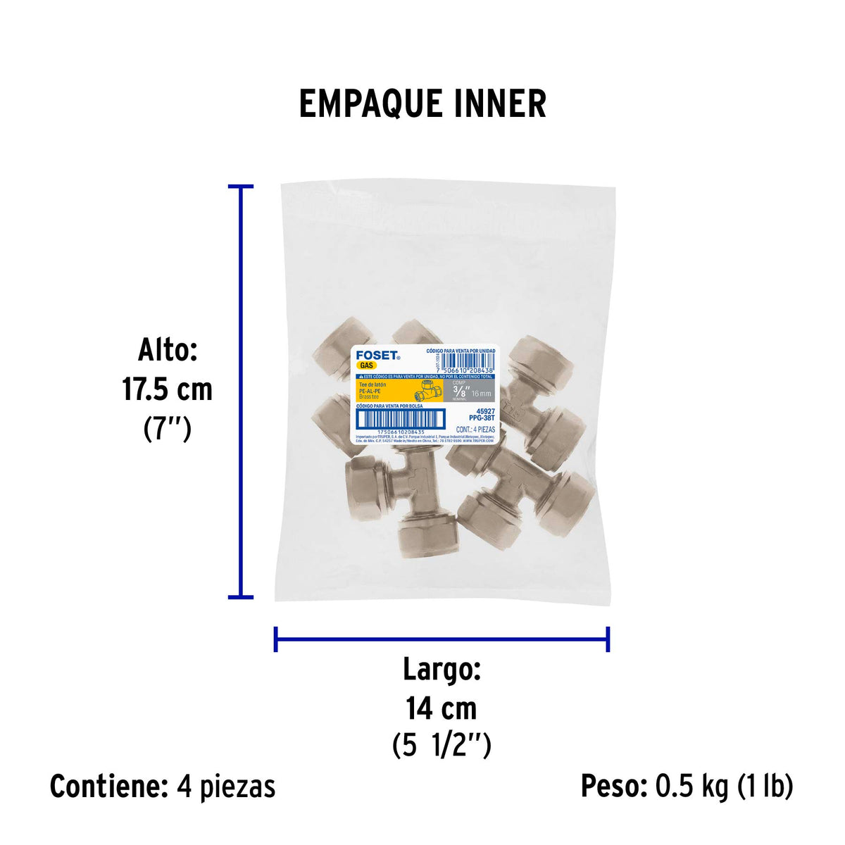 Tee para PEALPE, 3/8', Foset