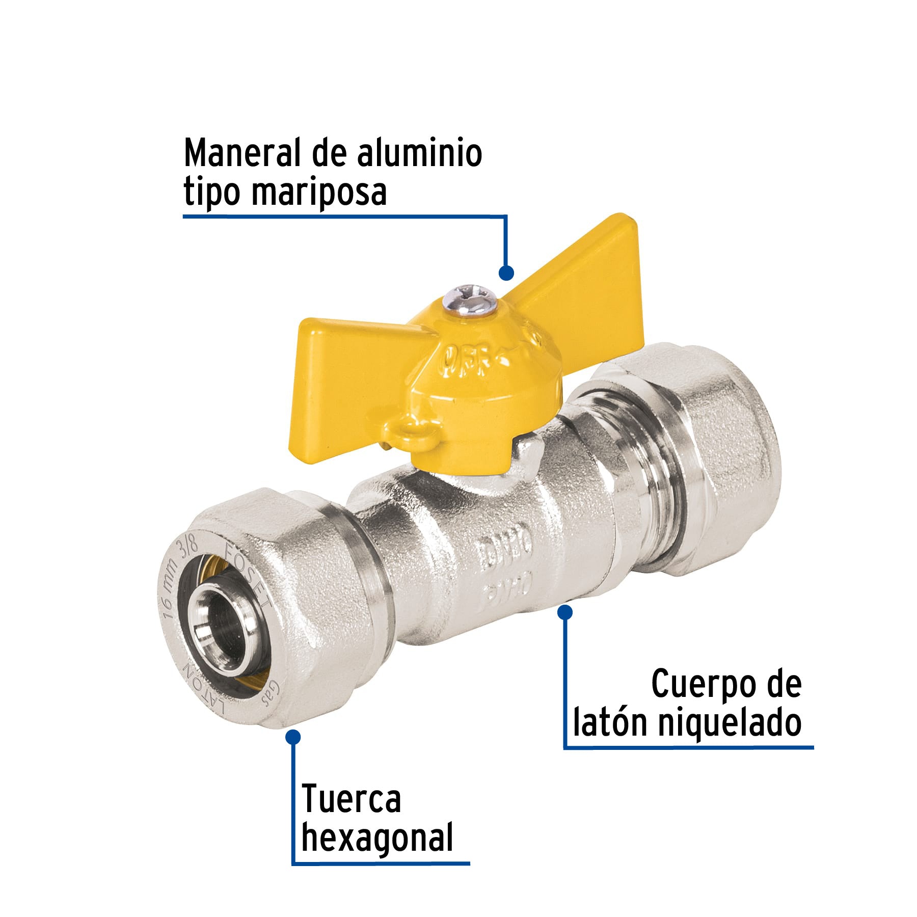 Válvula esfera para PE-AL-PE, 3/8', Foset