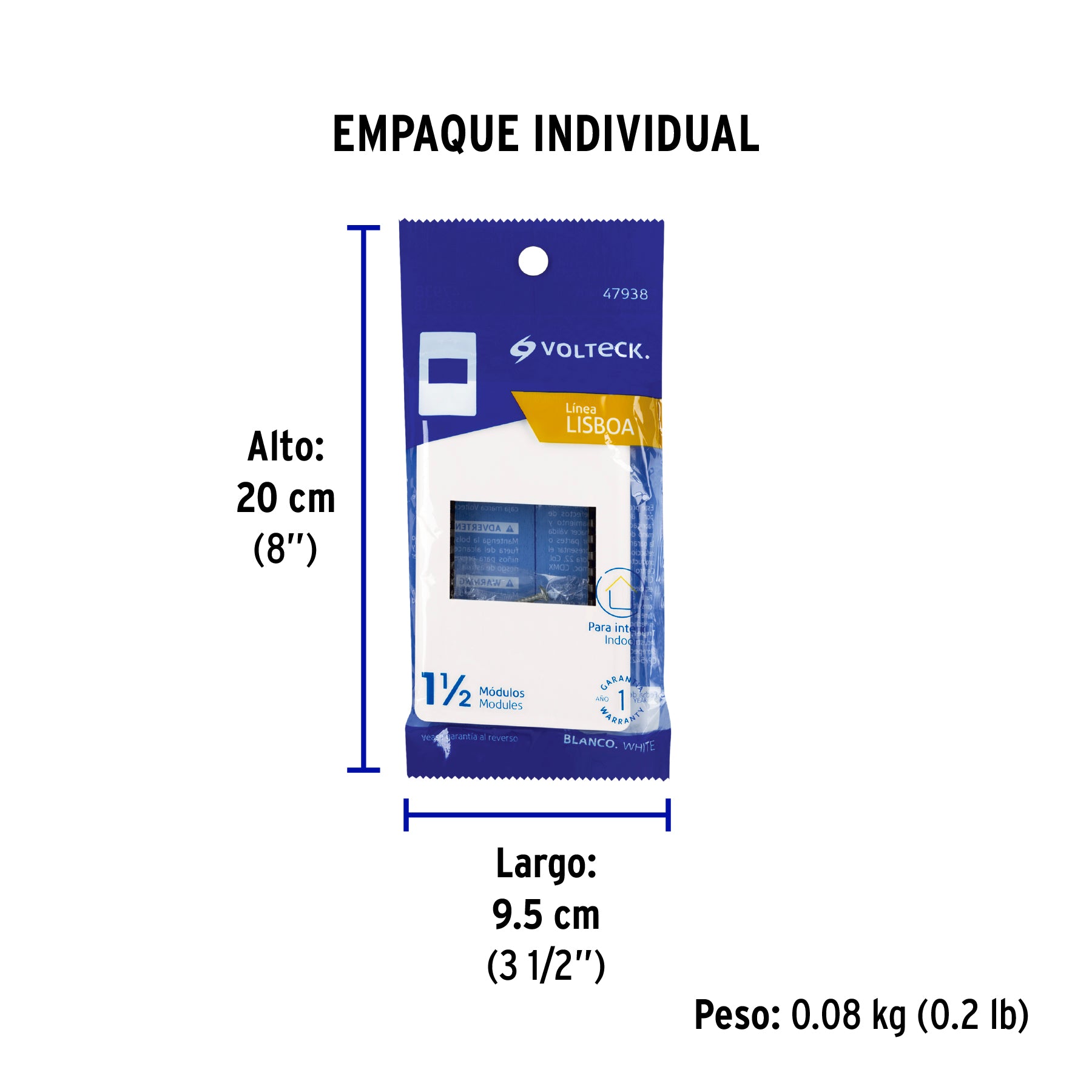 Placa blanca de 1 ventana 1.5 módulos, línea Lisboa, Volteck
