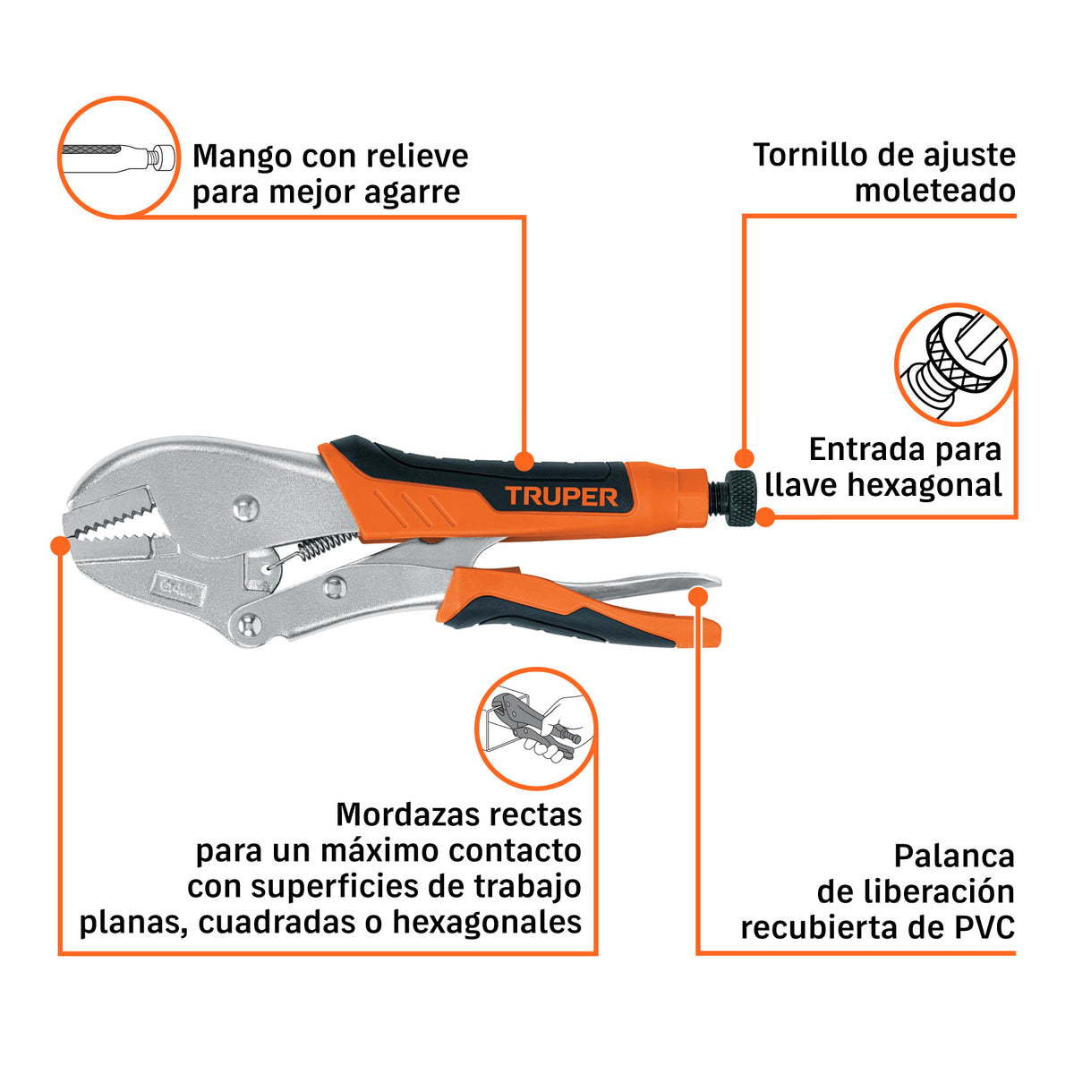 Pinza de presión 10", mordaza recta, mango de vinil