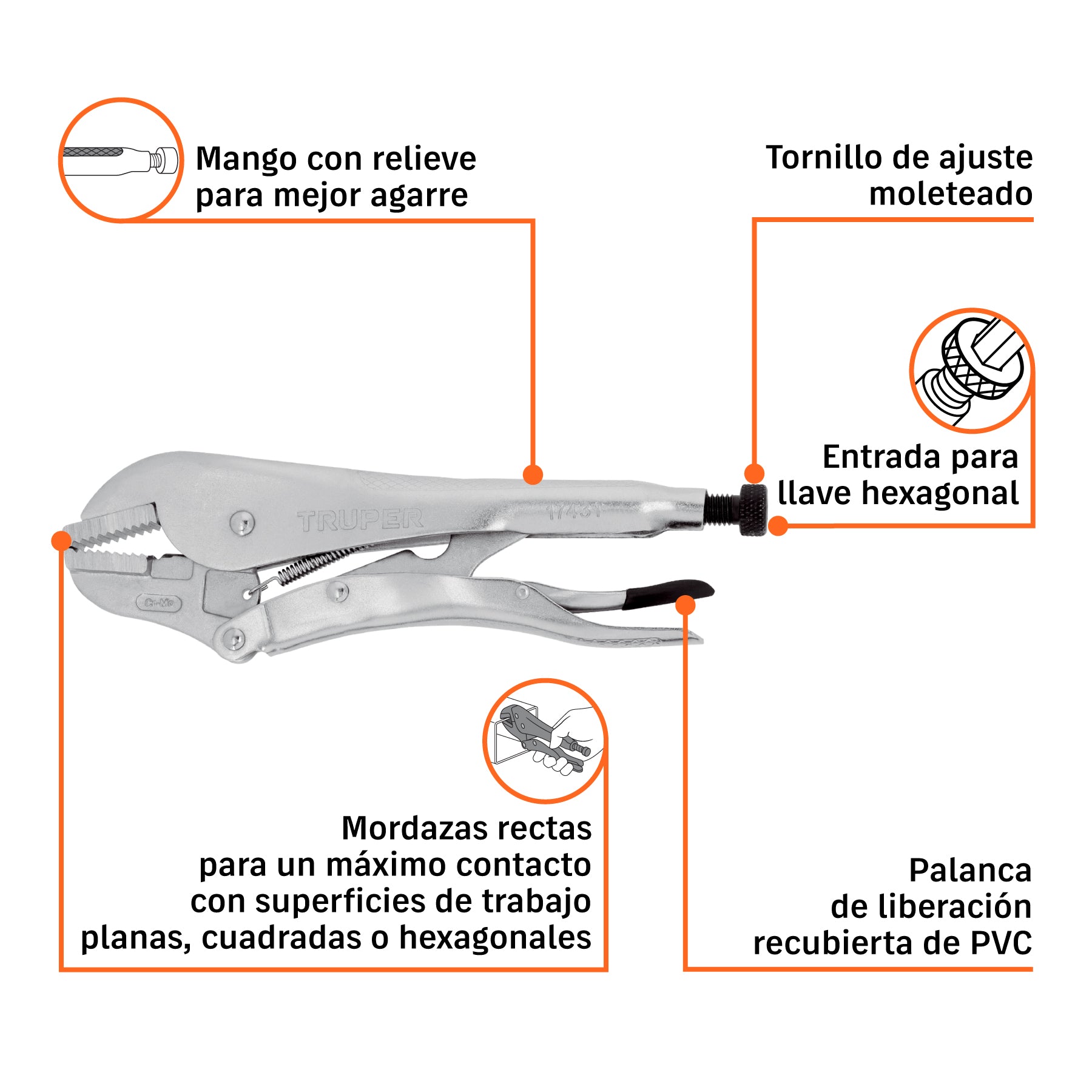 Pinza de presión 12", mordaza recta