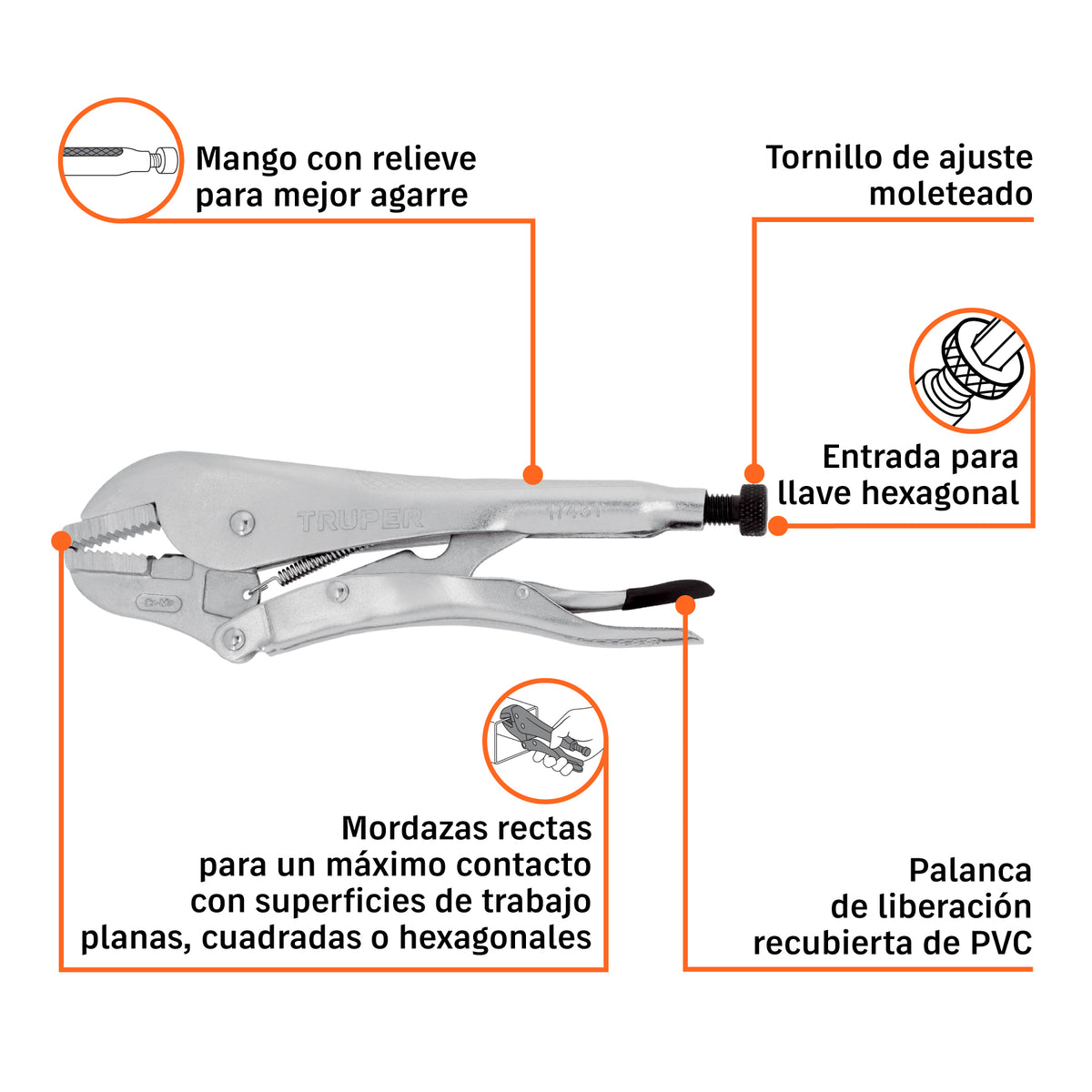 Pinza de presión 12", mordaza recta