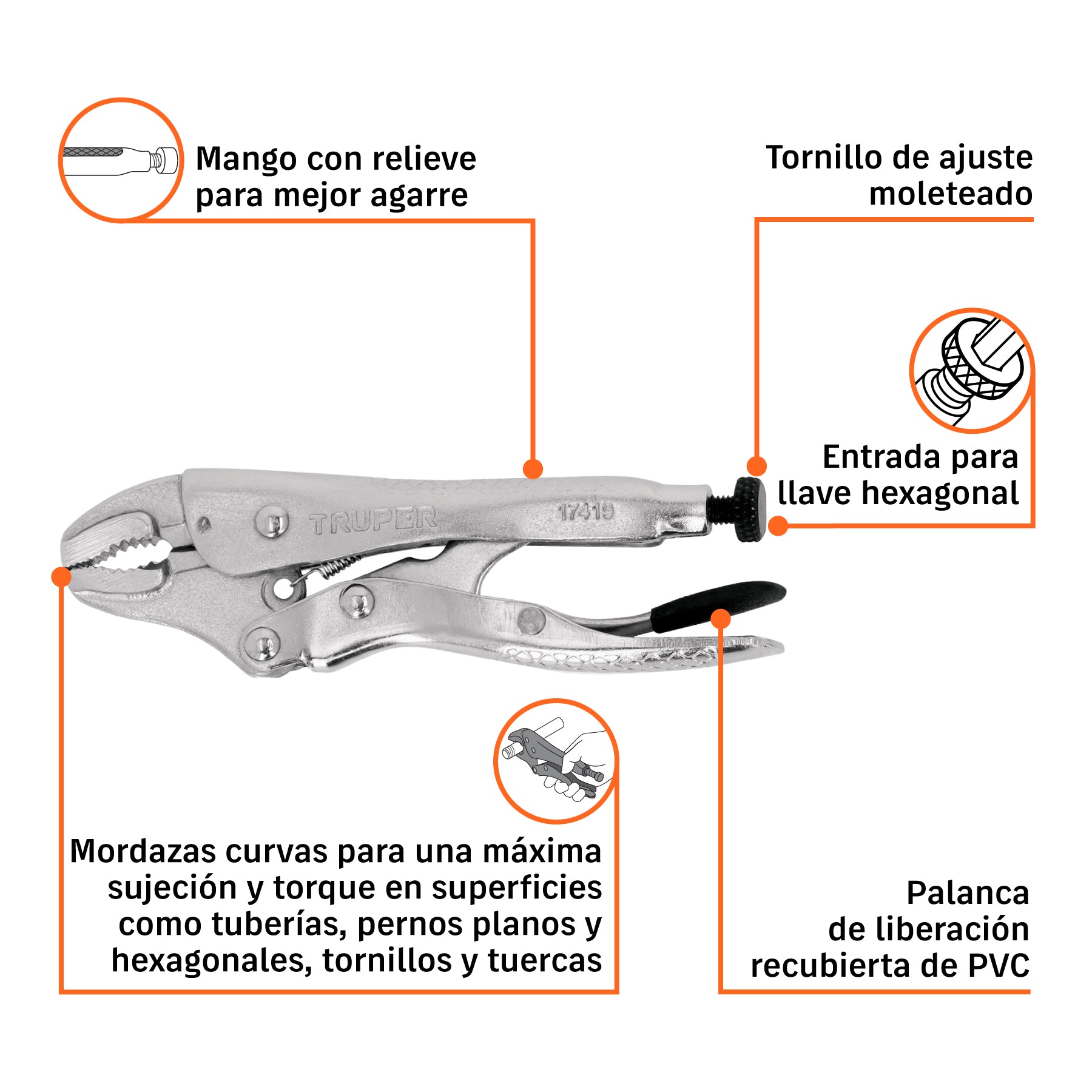 Pinza de presión 4", mordaza curva