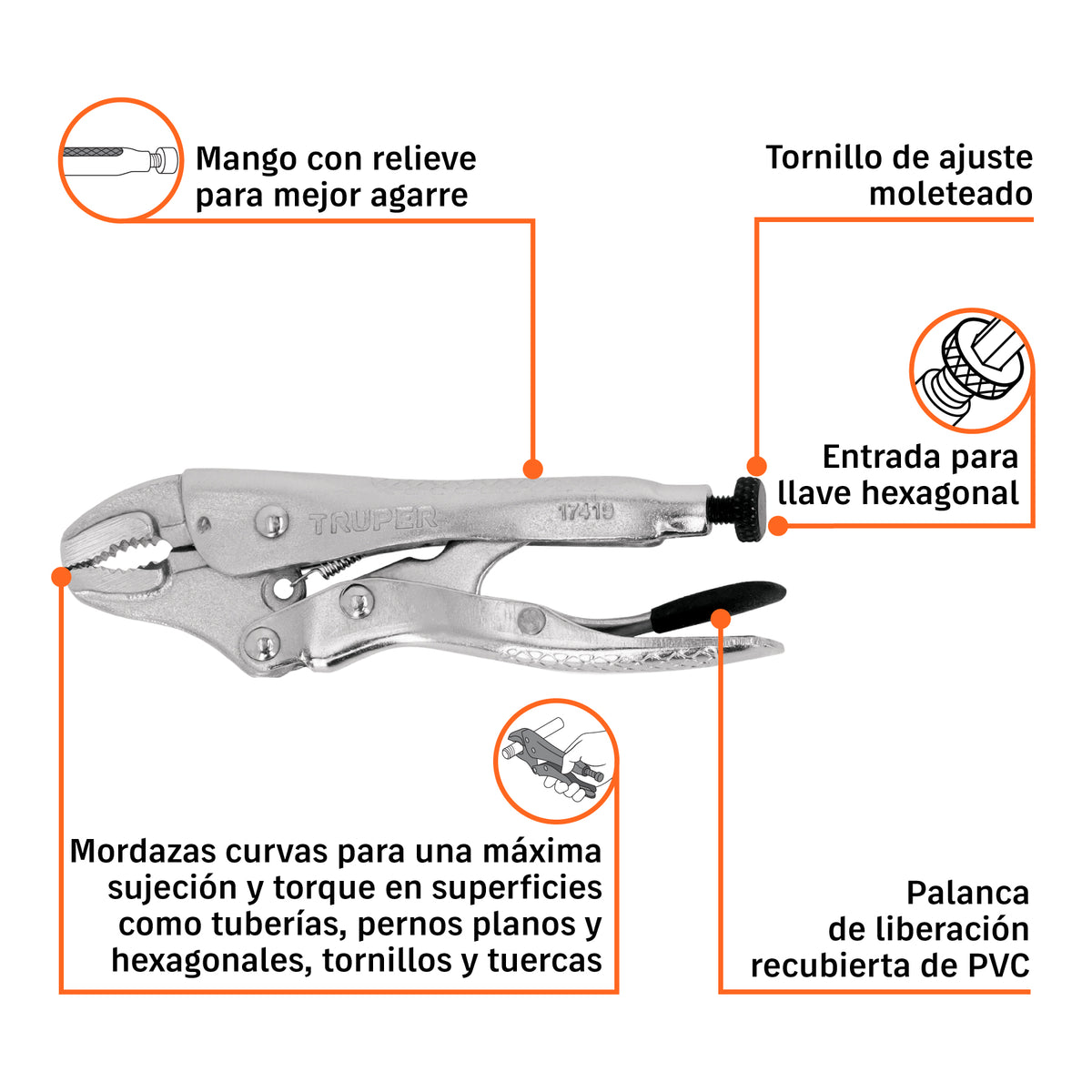 Pinza de presión 4", mordaza curva