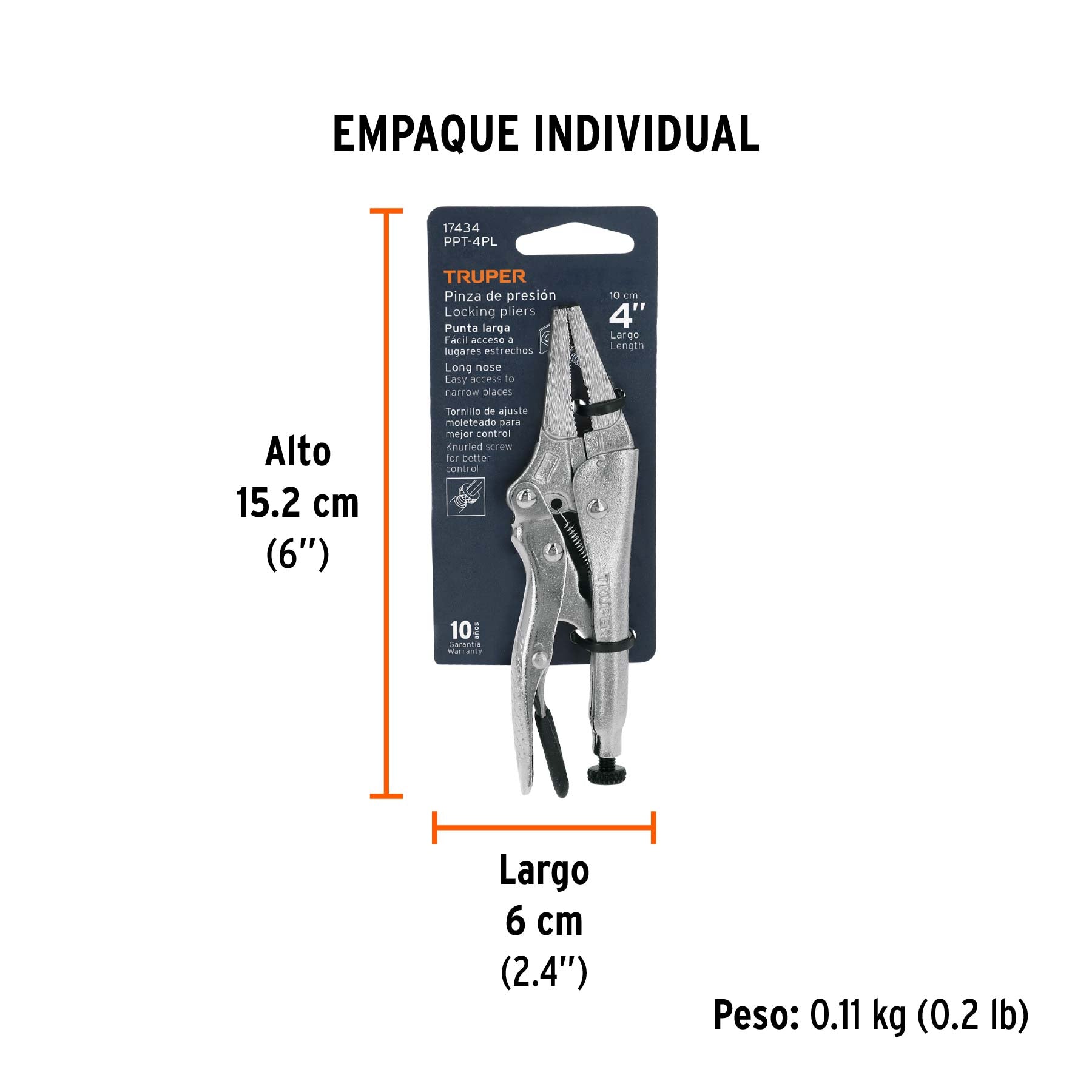 Pinza de presión 4", punta larga