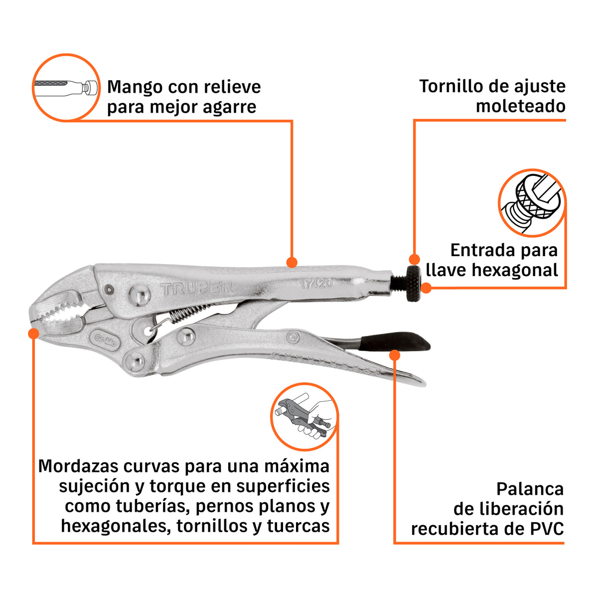 Pinza de presión 5", mordaza curva