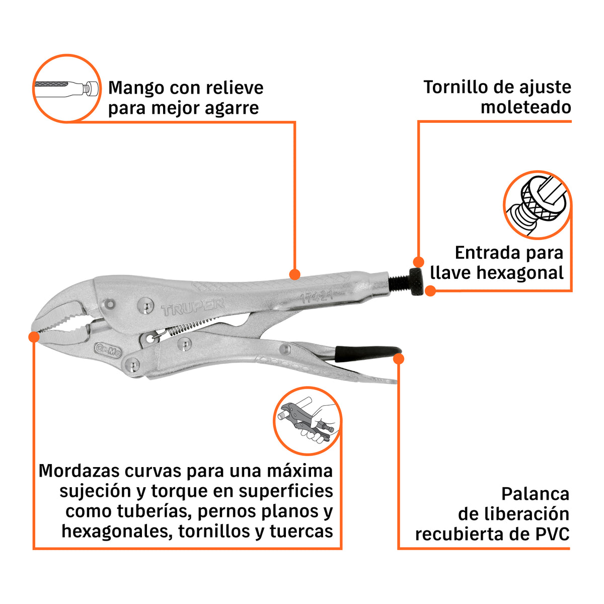 Pinza de presión 7", mordaza curva