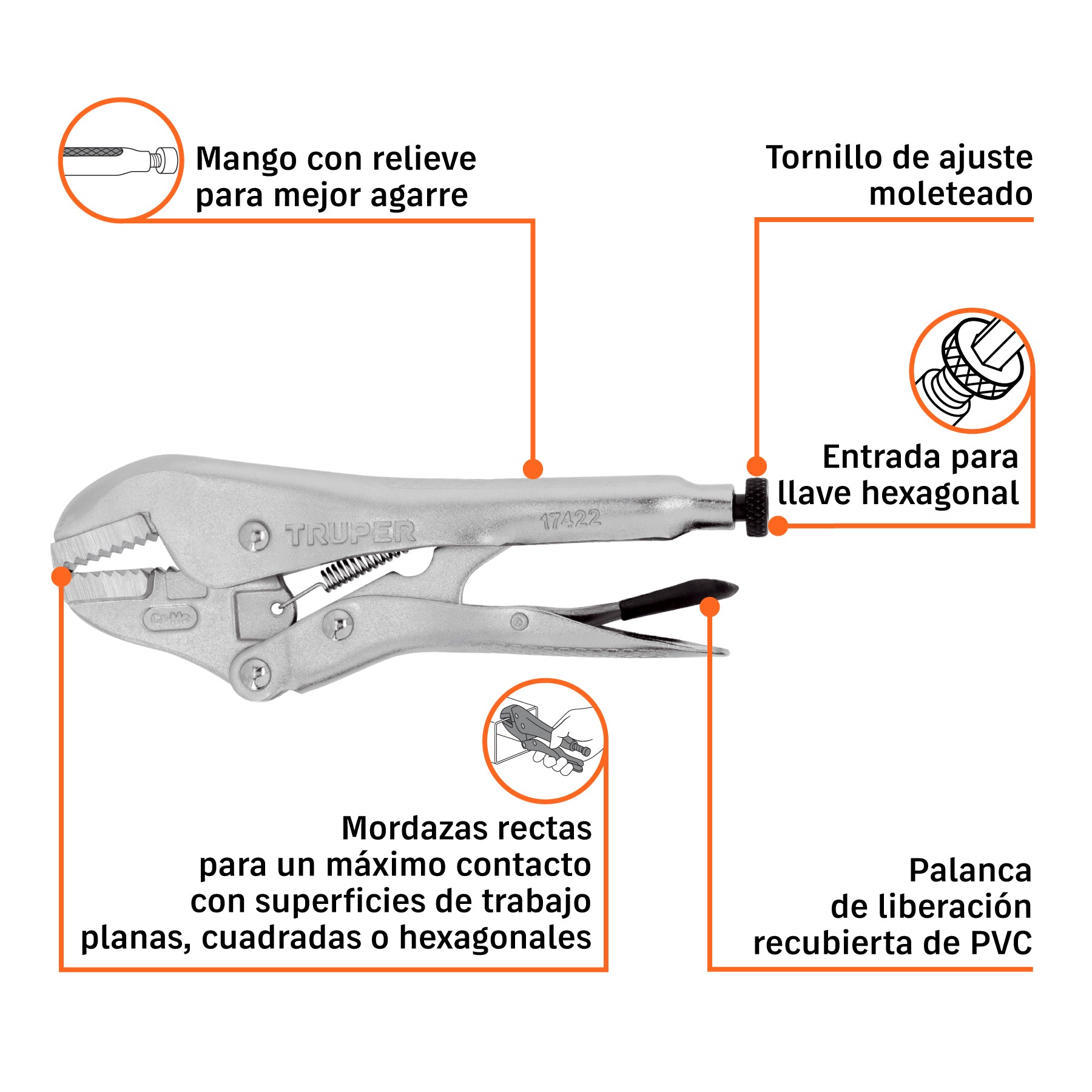 Pinza de presión 7", mordaza recta
